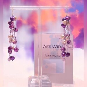 AERAVIDA Waterfall Cultured Freshwater Purple Pearl & Crystal Beaded Earrings